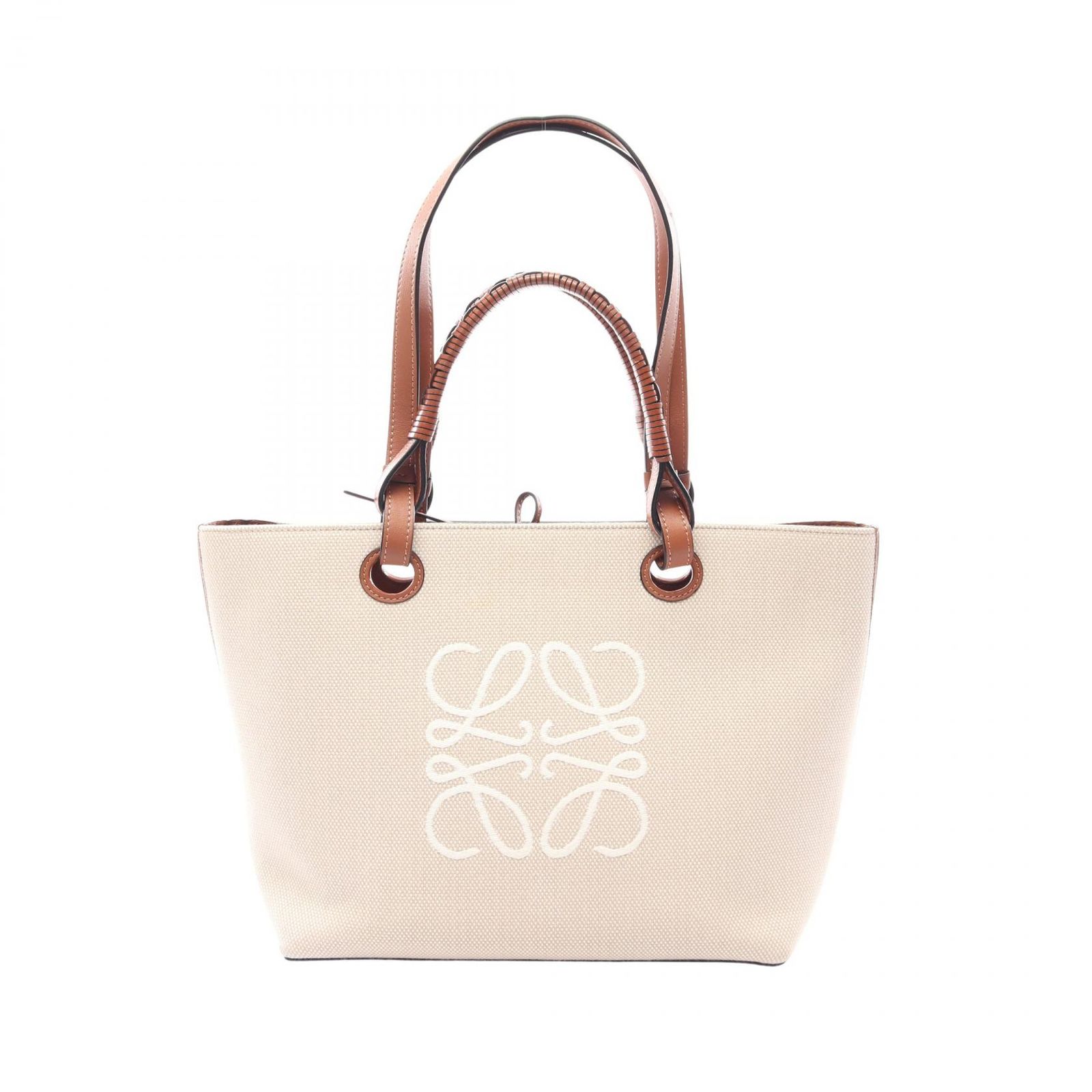 ロエベ LOEWE トートバッグ アナグラム 2WAY A717S72X06 ナチュラル/ブラウン キャンバス レザー アナグラム スモール トートバッグ レディース Used A