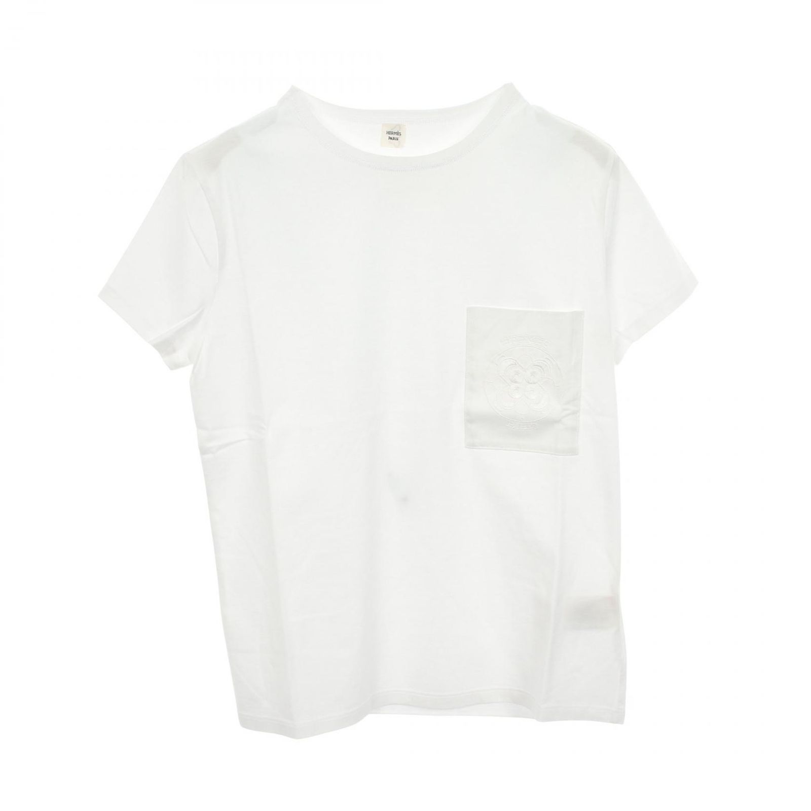 エルメス HERMES 半袖Tシャツ 刺繍 ポケット付き コットン Tシャツ レディース Used A
