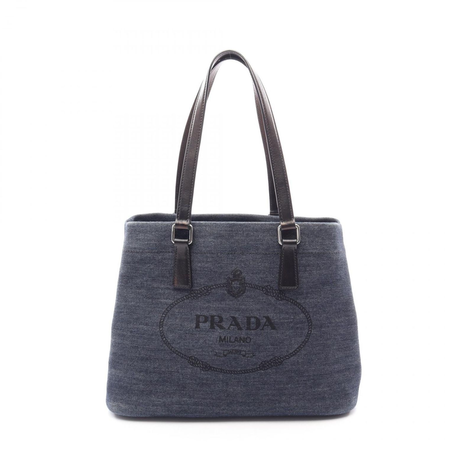 プラダ PRADA トートバッグ DENIM + VITELLO 1BG356 インディゴブルー デニム レザー ロゴデニム トートバッグ レディース Used A
