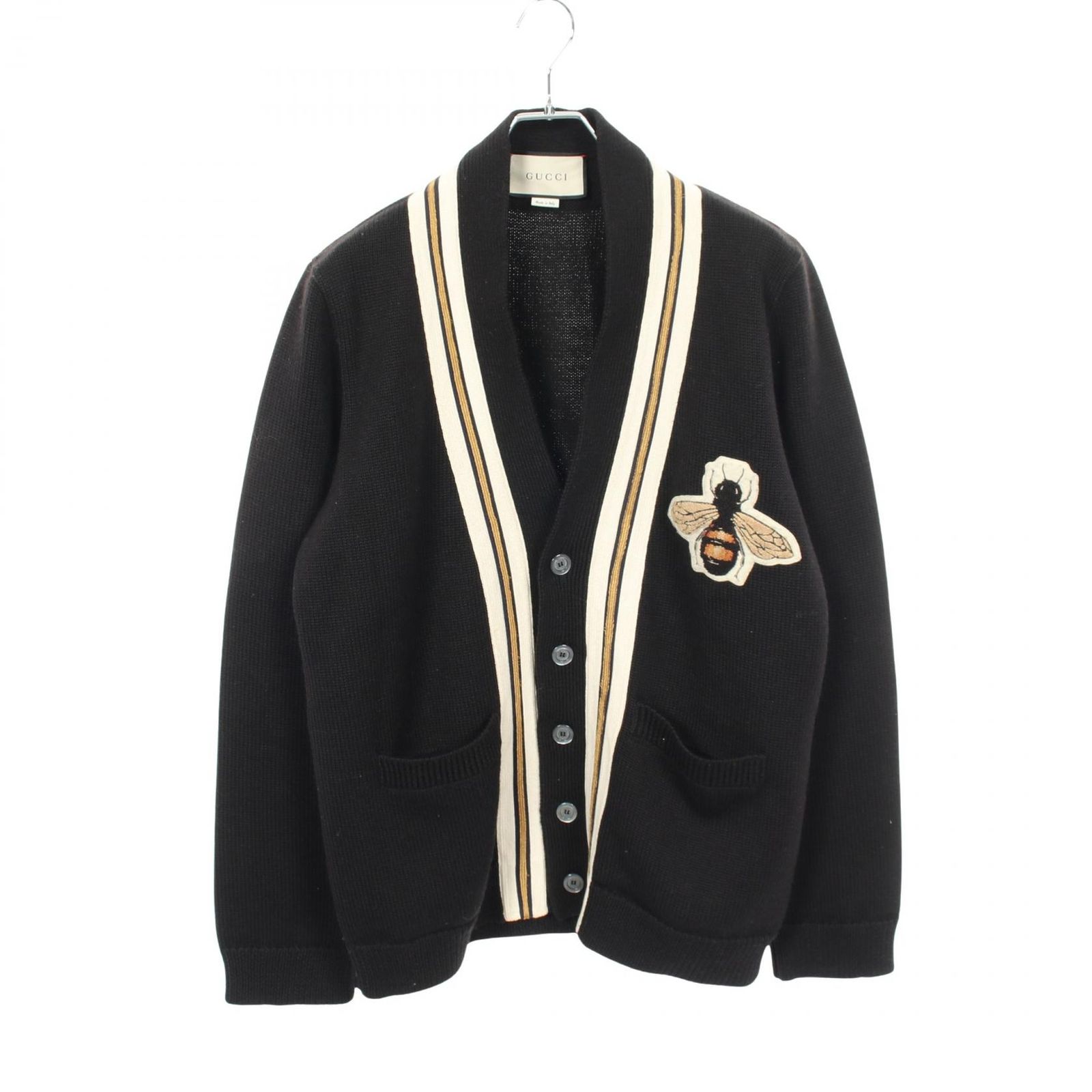 グッチ GUCCI カーディガン BEE ワッペン 456883 ブラック ウール カーディガン メンズ Used B