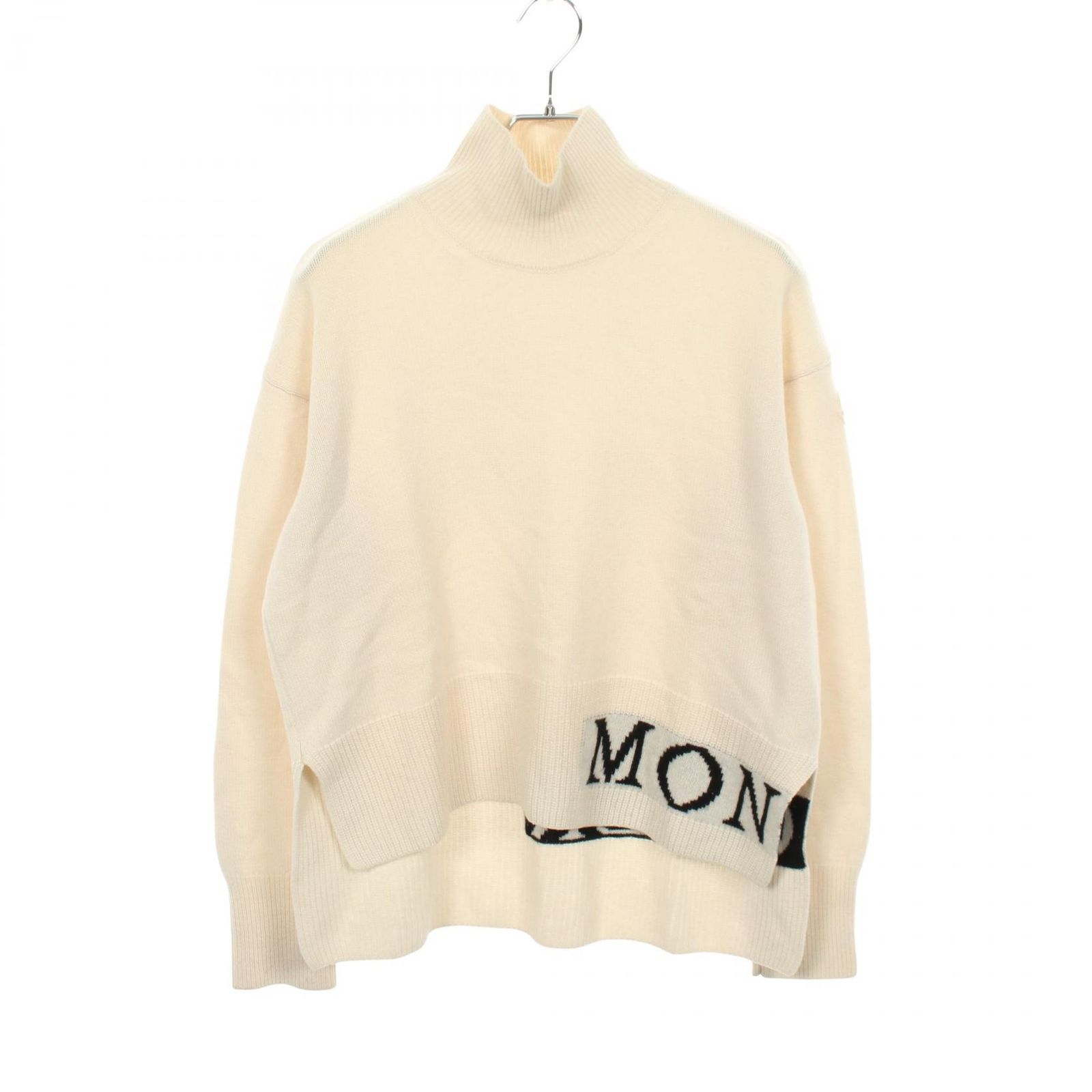 モンクレール MONCLER ニット タートルネック ロゴ 9F00012 アイボリー ウール タートルネックニット レディース Used B