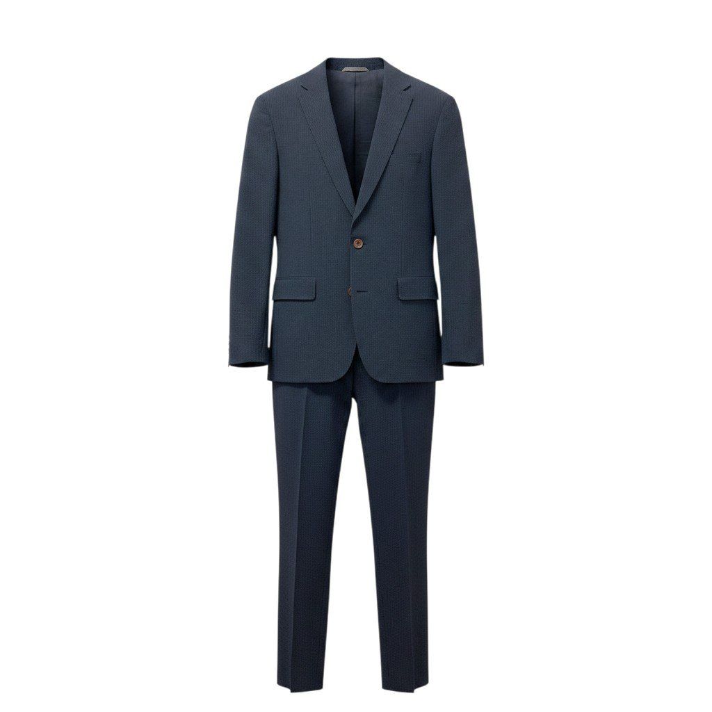 83e15 HUGO BOSS ヒューゴボス スーツセットアップ シアサッカー テーラードジャケット スラックス ストライプ 44サイズ ネイビー メンズ 男性用u02t