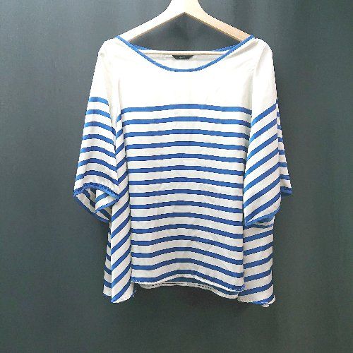 ◇ URBAN RESEARCH ROSSO ボーダー柄 ポリエステル100% 七分袖 カットソー サイズF クリーム/ブルー レディース E 【1310300000396】