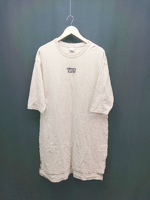 ◇ CONVERSE カジュアル ALL STAR 刺繡 綿100% 七分袖 膝丈 Tシャツ ワンピース サイズF サンドベージュ レディース E 【1310130048988】