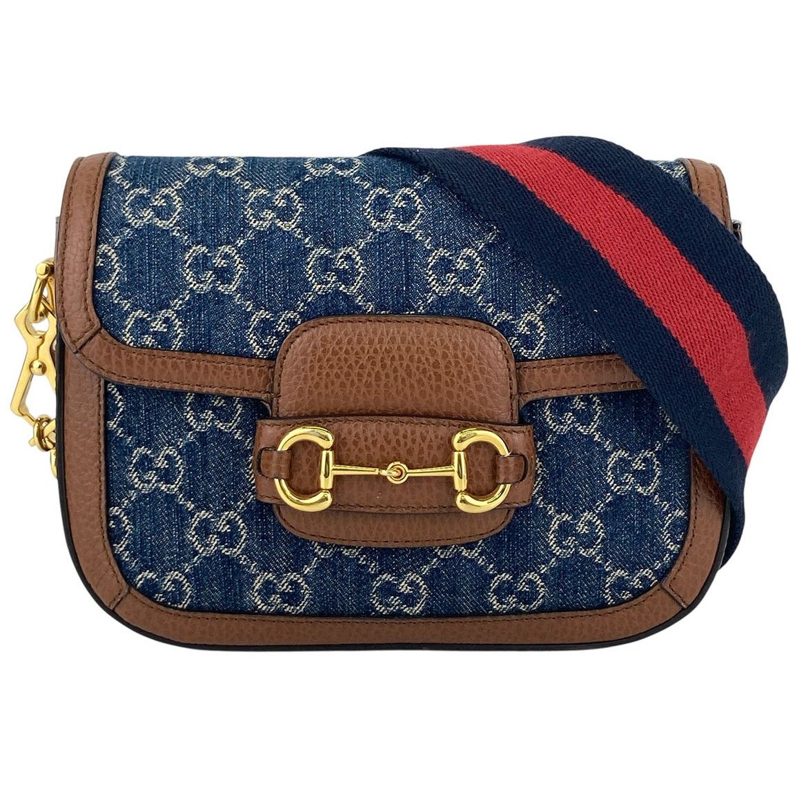 GUCCI グッチ ホースビット1955 シェリーライン デニム ショルダーバッグ 658574 レディース GGキャンバス レザー ブルー 中古