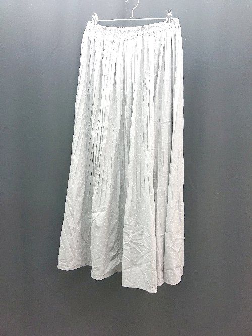 ◇ AUNT MARIEs ウエストゴム ドット柄 シンプル ロング丈 プリーツ スカート サイズF ライトグレー レディース E 【1310300011750】