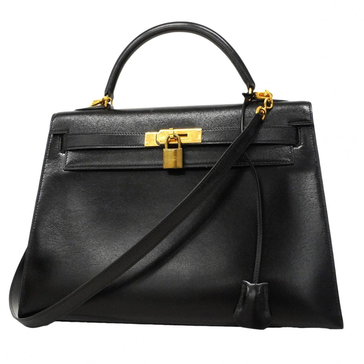 【6ec2339】エルメス ハンドバッグ ケリー32 ボックスカーフ ブラック ゴールド金具 〇T刻印 2wayバッグ【中古】レディース