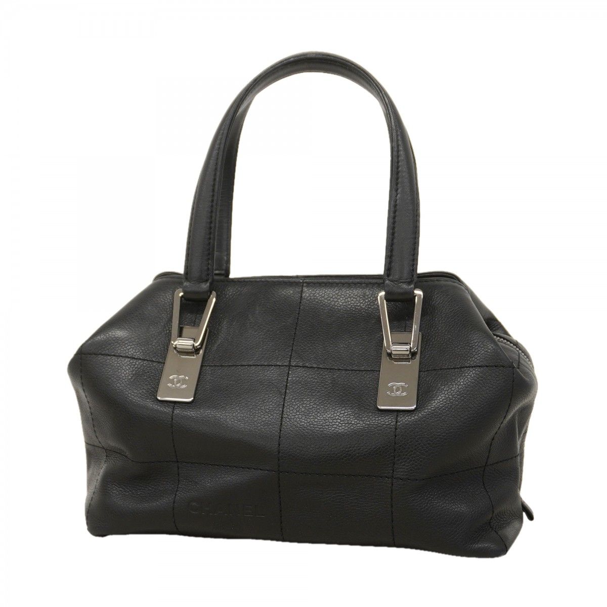 【6ec2258-k】シャネル ハンドバッグ チョコバー レザー ブラック シルバー金具【中古】レディース