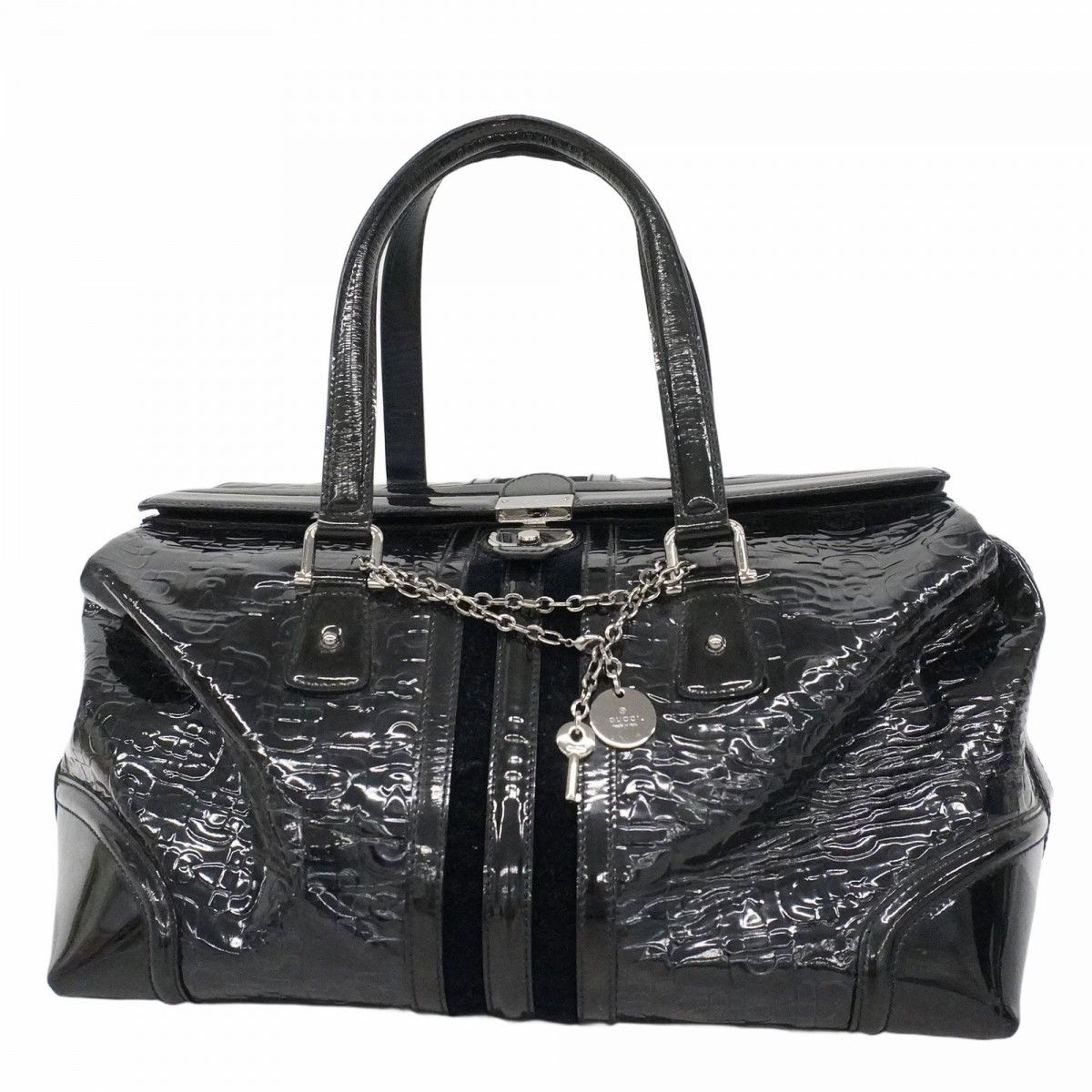 【6ec2289-k】グッチ ショルダーバッグ 150335 エナメル ブラック シルバー金具【中古】レディース