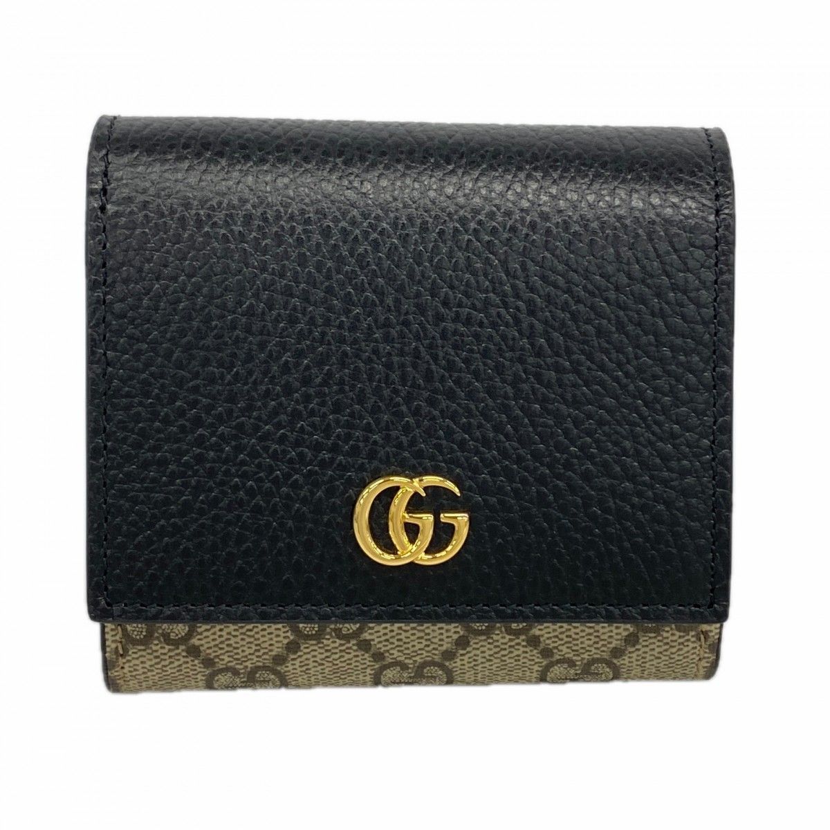 【6ec2355-k】グッチ 財布 GGマーモント/GGスプリーム 598587 レザー PVC ブラック ブラウン ゴールド金具【中古】レディース