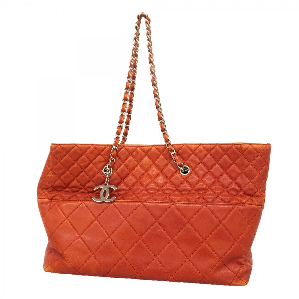 【6ec2439】シャネル チェーントート マトラッセ ラムスキン レッド シルバー金具【中古】レディース