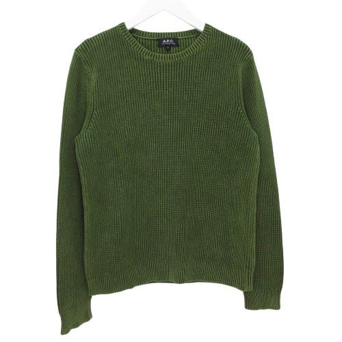 アーペーセー A.P.C. 長袖 ニット セーター トップス コットン クルーネック Sサイズ グリーン系 K407610 0514 7,000円