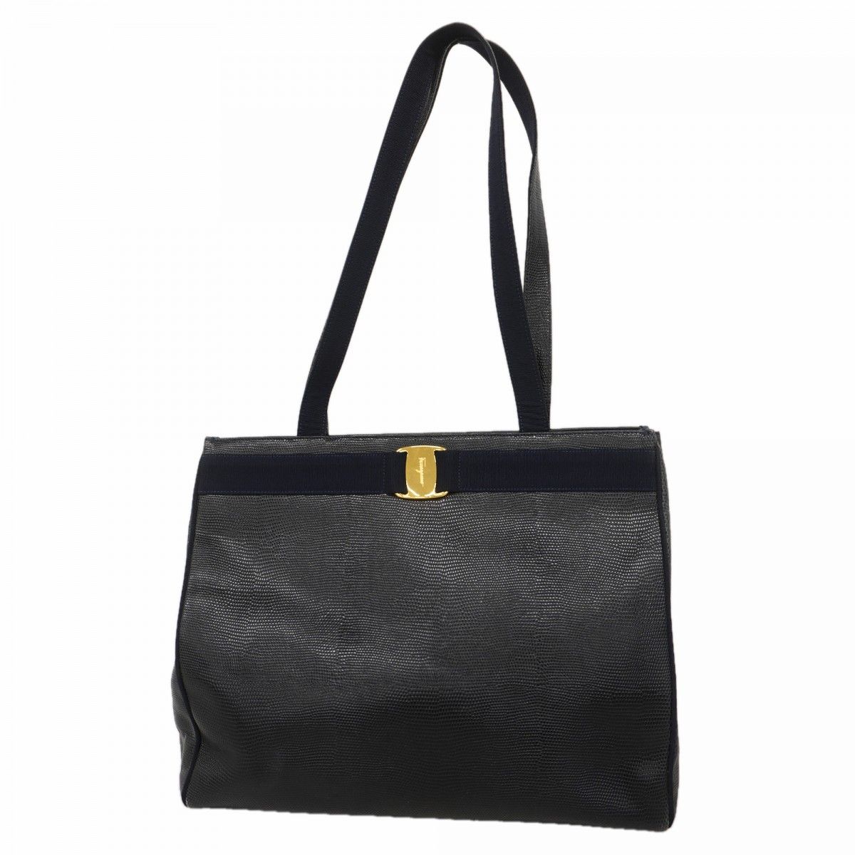 【6ec2462】サルヴァトーレフェラガモ ショルダーバッグ ヴァラ レザー ブラック ゴールド金具【中古】レディース