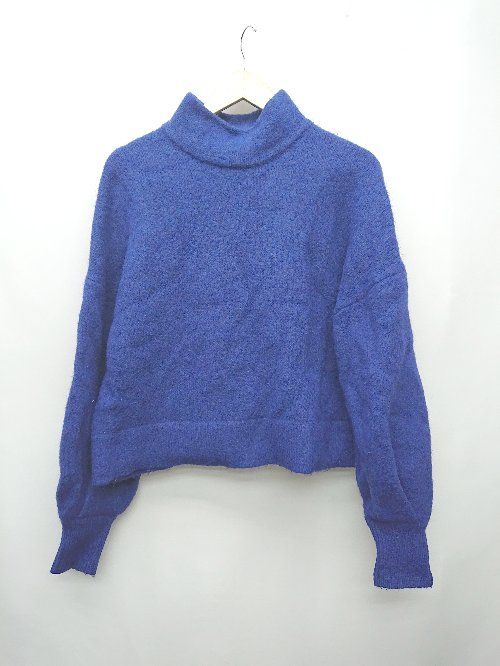 ◇ CREDONA クレドナ ウール混 ハイネック 無地 厚手 長袖 ニット セーター サイズF ブルー レディース P 【1402080011218】