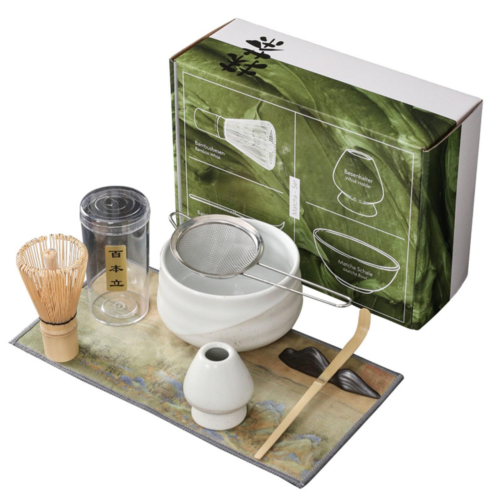 【新品】抹茶7点セット お点前セット 日本茶セット 茶道具 抹茶茶道 茶碗 百本立茶筅 茶筅立て 茶杓 茶道具セット 抹茶 粉末 泡立て器 伝統的工芸品 茶道 アクセサリー（ホワイト） 3deb8dd5