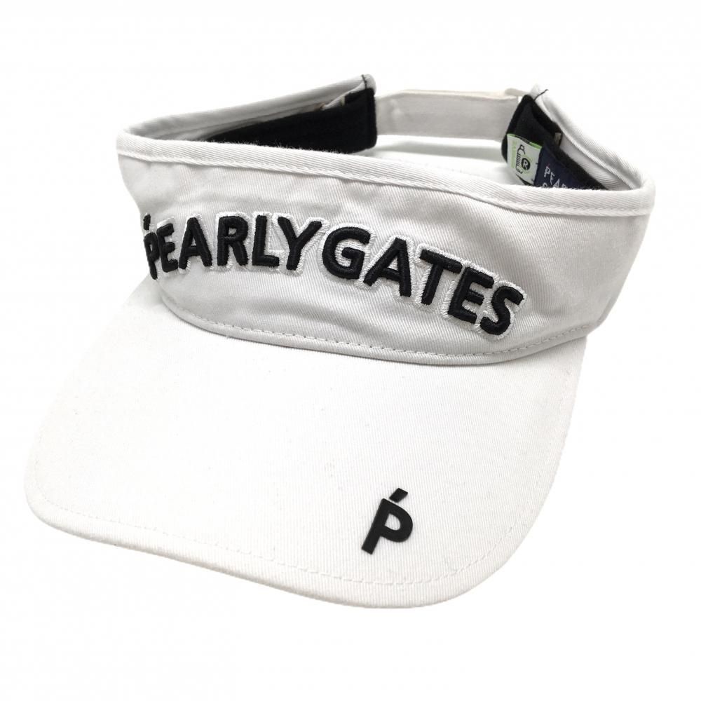 【美品】パーリーゲイツ サンバイザー 白×黒 立体ロゴ刺しゅう 汗取りパッド付 FR ゴルフウェア PEARLY GATES