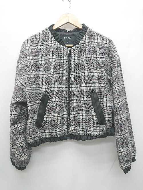 ◇ COMME CA ISM コムサイズム チェック ジップアップ 長袖 ジャケット ブルゾン サイズ11 ブラック ホワイト レディース P 【1402160010360】