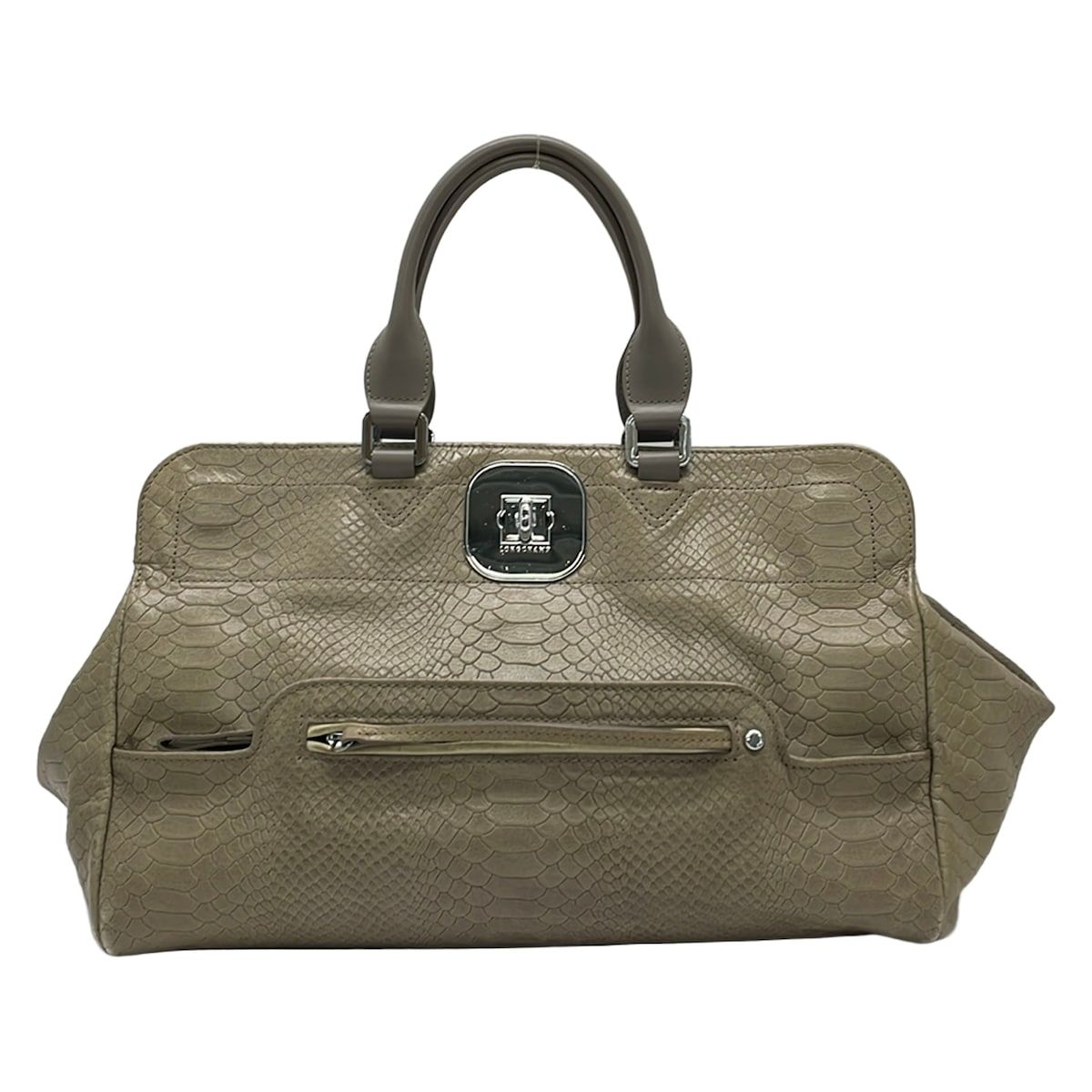 LONGCHAMP(ロンシャン) トートバッグ - ベージュ×グレー 型押し加工 レザー