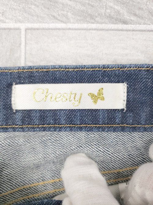 ◇ Chesty チェスティ 裾サイドジップ カジュアル スキニー デニム ジーンズ パンツ サイズ0 ネイビー レディース P 【1402270018362】