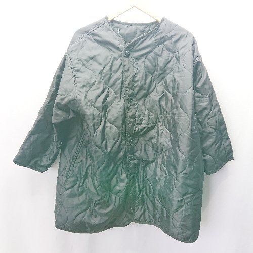 ◇ byYOUANCE バイユアンス 無地 シンプル ノーカラー 長袖 キルティングジャケット サイズF ブラック レディース E 【1404020017762】