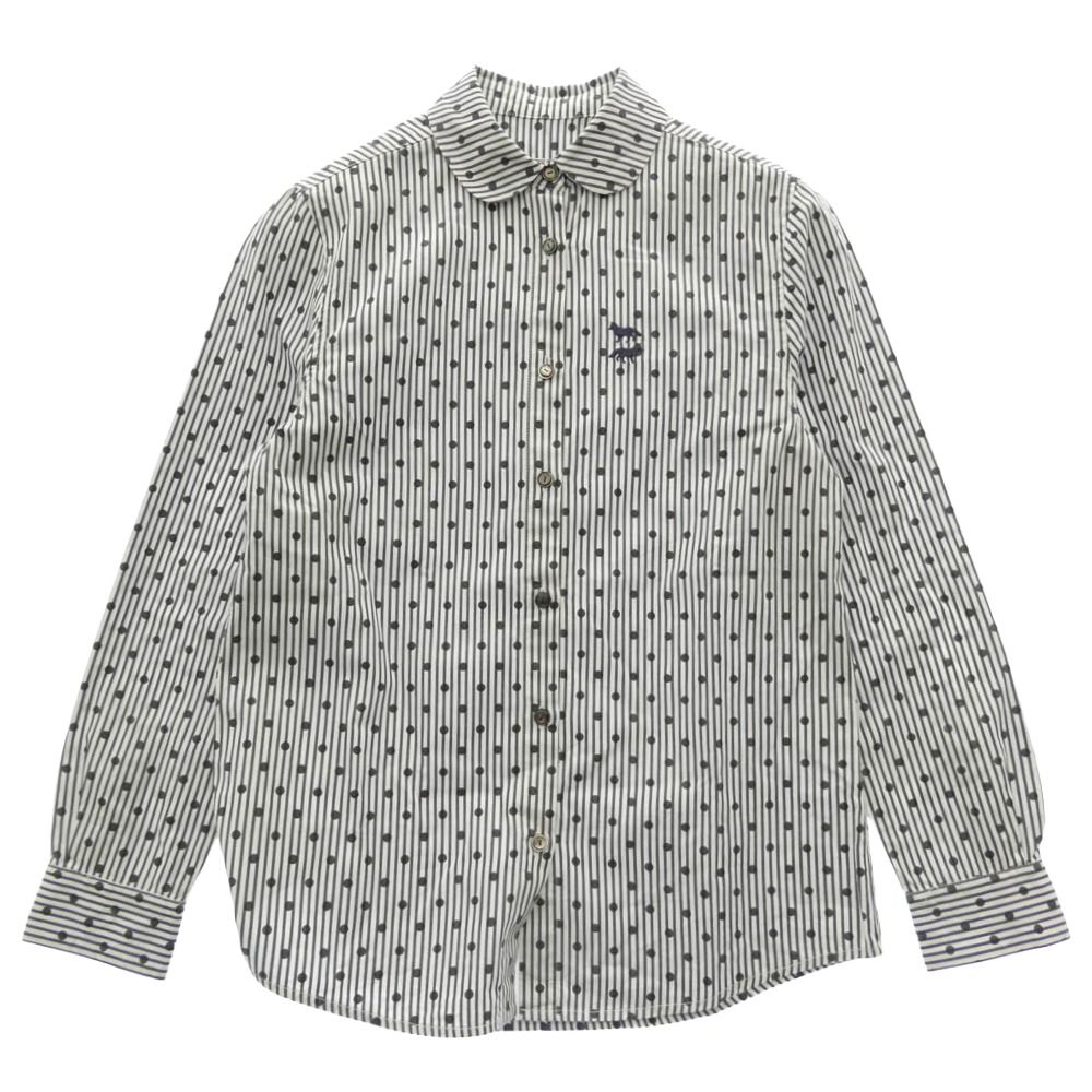 MAISON KITSUNE メゾンキツネ DSMG限定 ダブルフォックスエンブロイダリー ドット柄 丸襟 長袖 ストライプシャツ ホワイト系 グレー系 34【中古】 9,520円