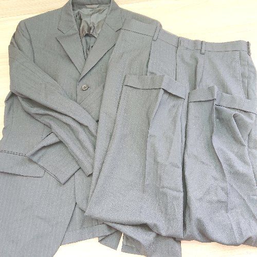 ◇ D'URBAN ダーバン 背抜き ウール 薄手生地 ストライプ S パンツスーツ サイズ43 ブラック メンズ E 【1404020006902】