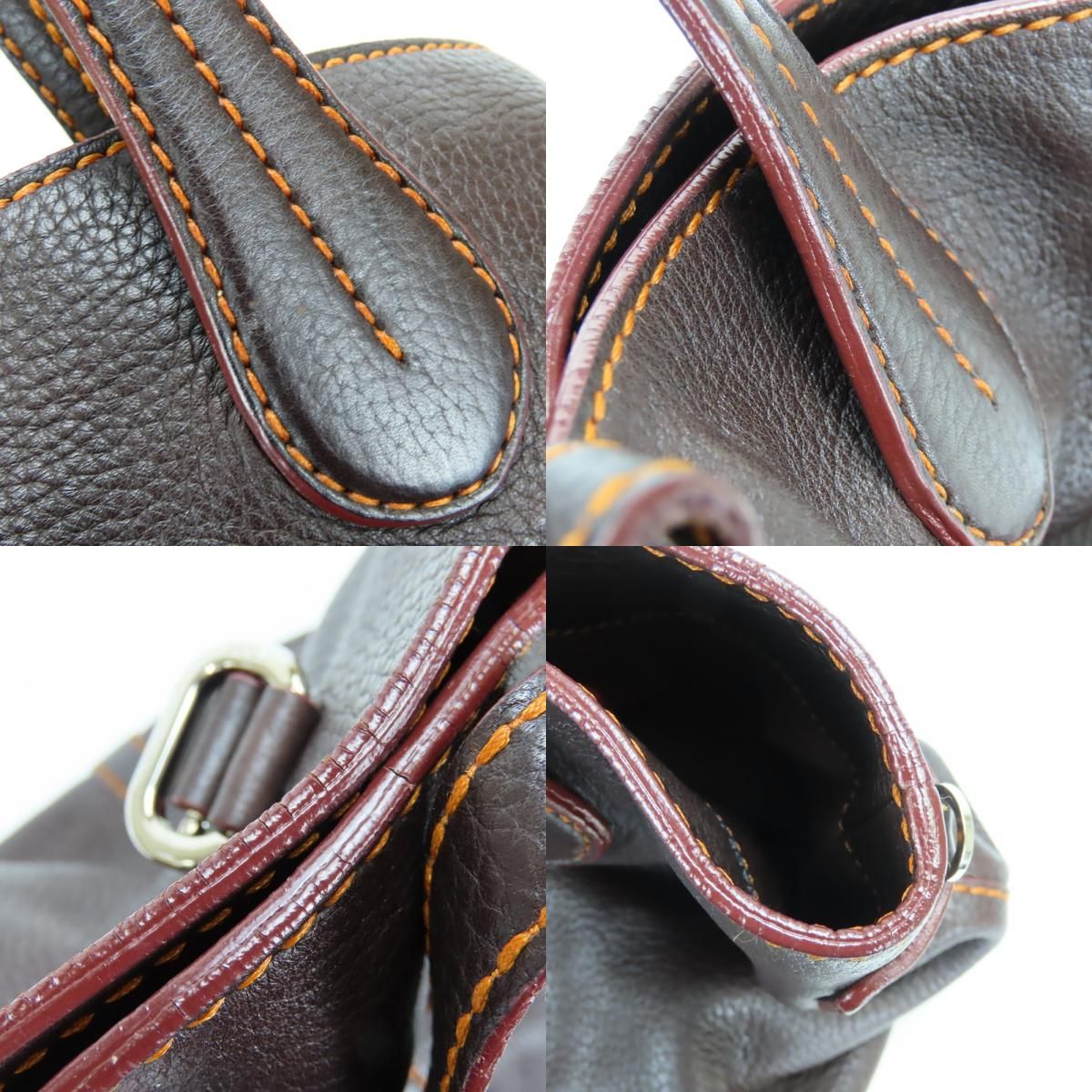 中古】 トッズ ハンドバッグ ステッチ レザー ダークブラウン オレンジ 