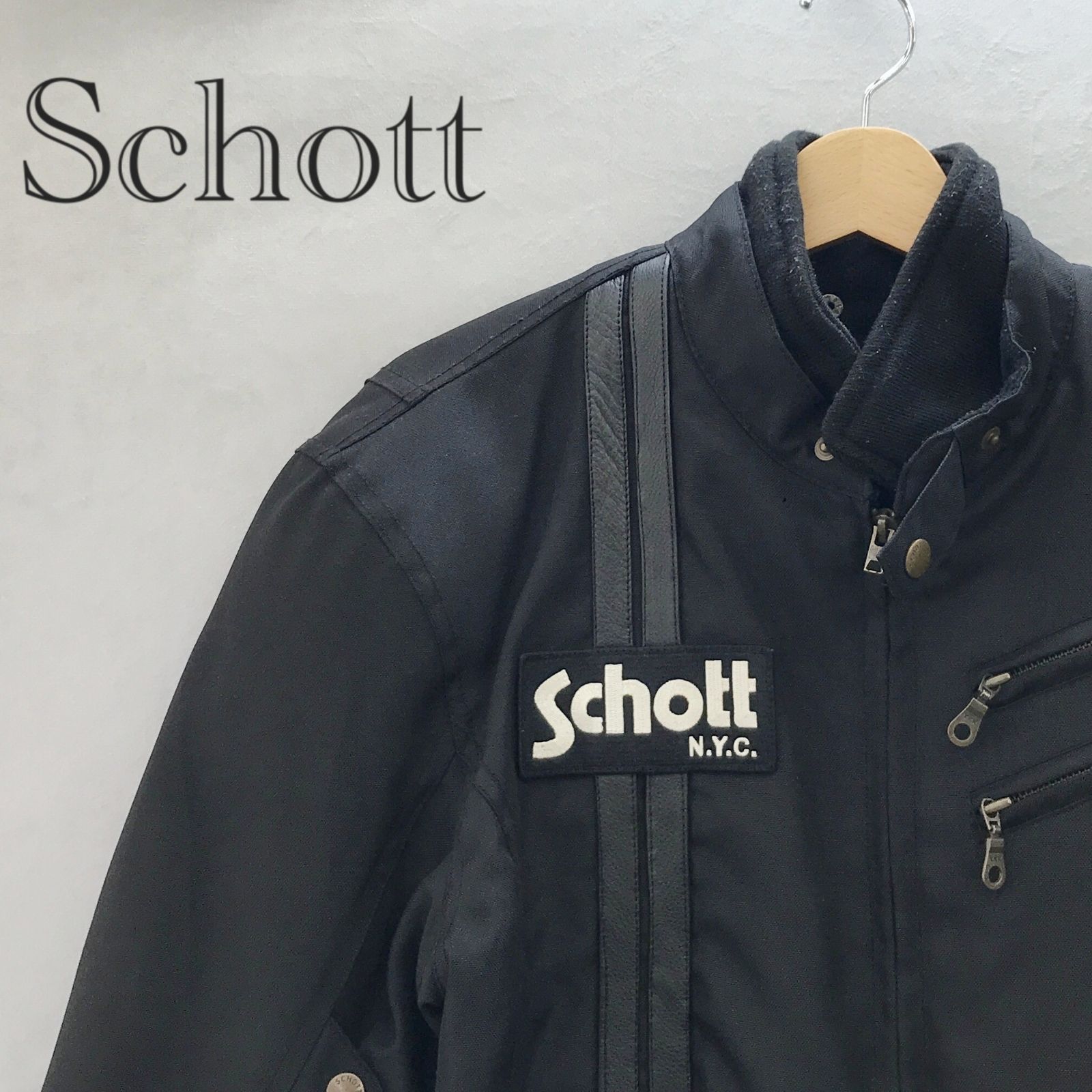 SCHOTT プロテクター付 ライディングジャケット ライダースジャケット ジャケット メンズ 42 ブラック 黒 メンズ ファッション _233023