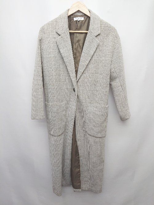 ◇ A day in the life UNITED ARROWS グレンチェック 長袖 チェスターコート サイズ38 ベージュ ブラウン レディース P 【1404250010915】