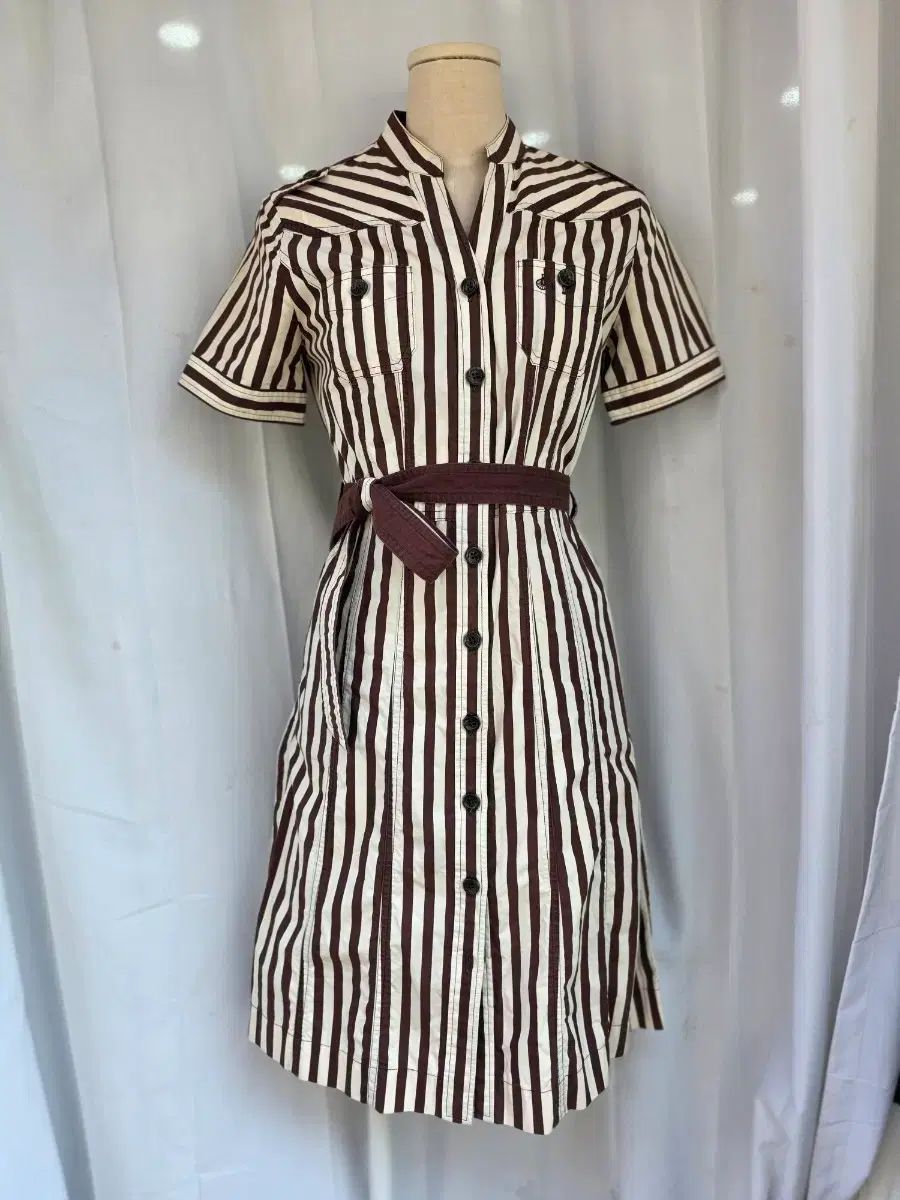 BEAN POLE ビーンポール 55サイズ ブラウン ストライプ 半袖シャツ ONE PIECE