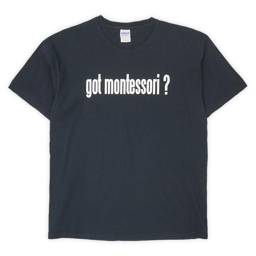 got montessori? 00s 2000年代 プリントTシャツ メッセージ GILDANボディ MILK パロディ USA ヴィンテージ アメリカ 古着 メンズ Tシャツ・カットソー ブラック / 黒 L【中古】