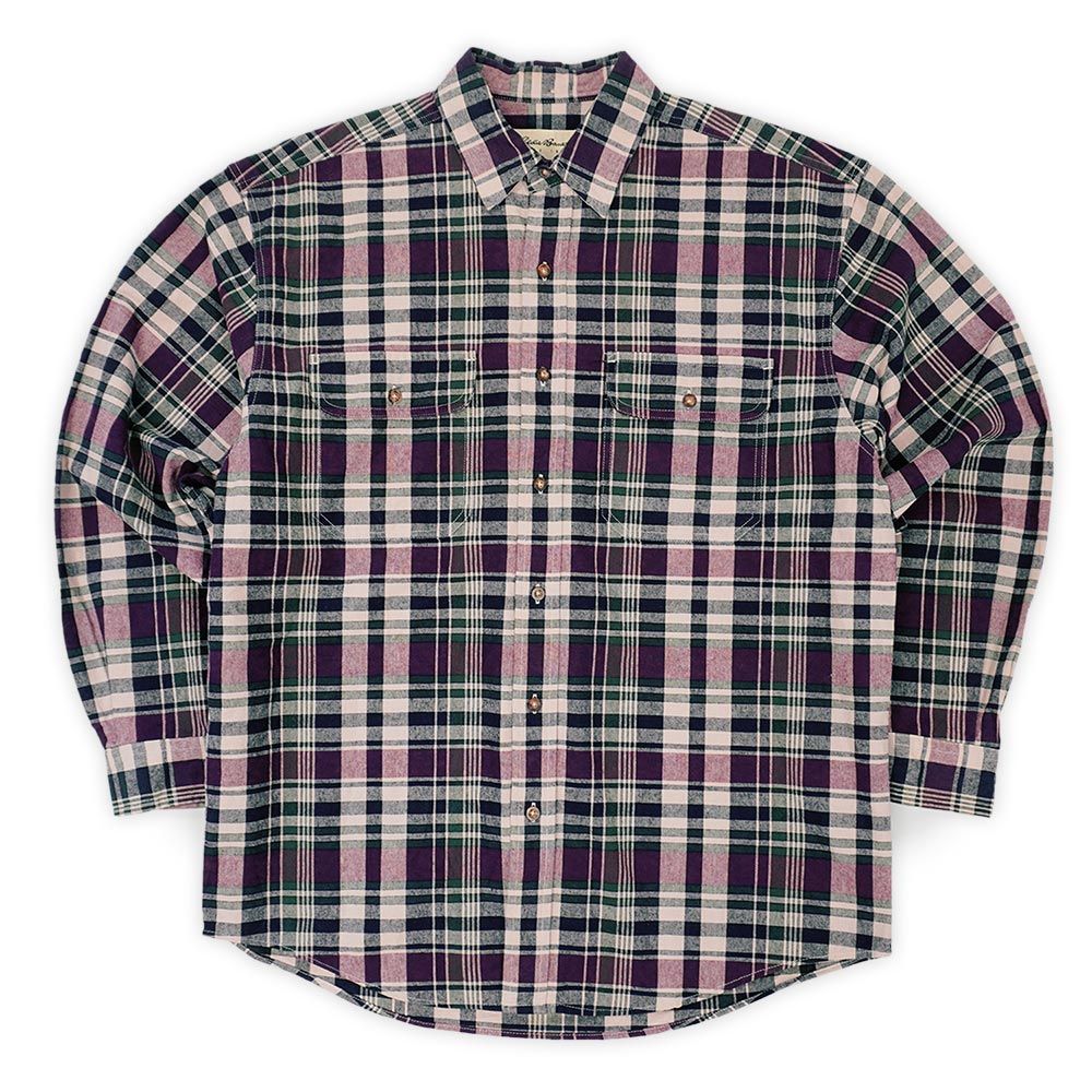 エディーバウアー Eddie Bauer 美品 90s 90年代 コットンワークシャツ 白タグ 厚手 オックスフォード 珍品 USA ヴィンテージ アメリカ 古着 メンズ シャツ ネイビー系 チェック柄 M【中古】