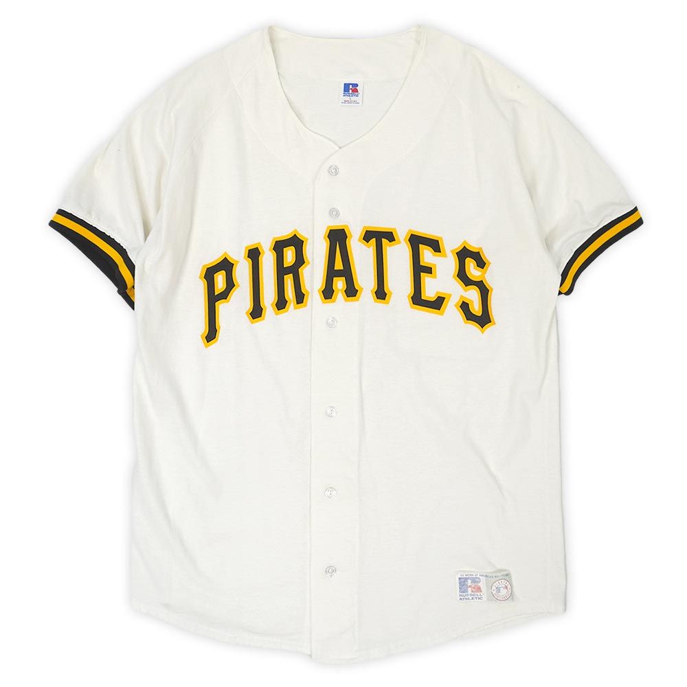 ラッセル RUSSELL 80s 80年代 ベースボールシャツ Pittsburgh Pirates MADE IN USA アメリカ製 旧タグ MLB 珍品 ヴィンテージ 古着 メンズ シャツ ホワイト / 白 L【中古】