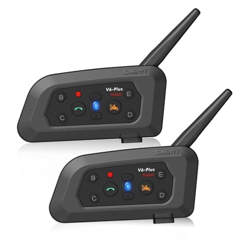 バイク インカムV6 PLUS 2台セット 2人同時通話 6台接続 通信自動復帰 音楽聴き HIFI音質 インターコム 最大約1500m通信 ノイズ低減 IP65防水 12時間連続使用 ヘルメット用 Type-C充電 技適認証済み 日本語説明 ade7d2f5
