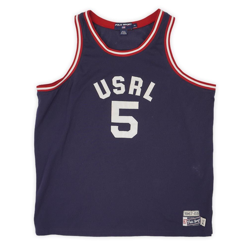 ポロスポーツ POLO SPORT 90s 90年代 タンクトップ バスケットボール ジャージ ゲームシャツ ワッペン 珍品 Ralph Lauren ラルフローレン USA ヴィンテージ 古着 ネイビー / 紺 XL【中古】