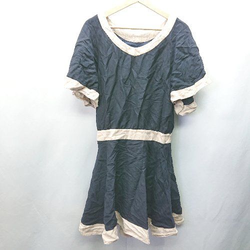◇ green label relaxing カジュアル 無地 ゆったり 半袖 膝丈 ワンピース サイズ表記なし ブラック ベージュ レディース E 【1405140030525】