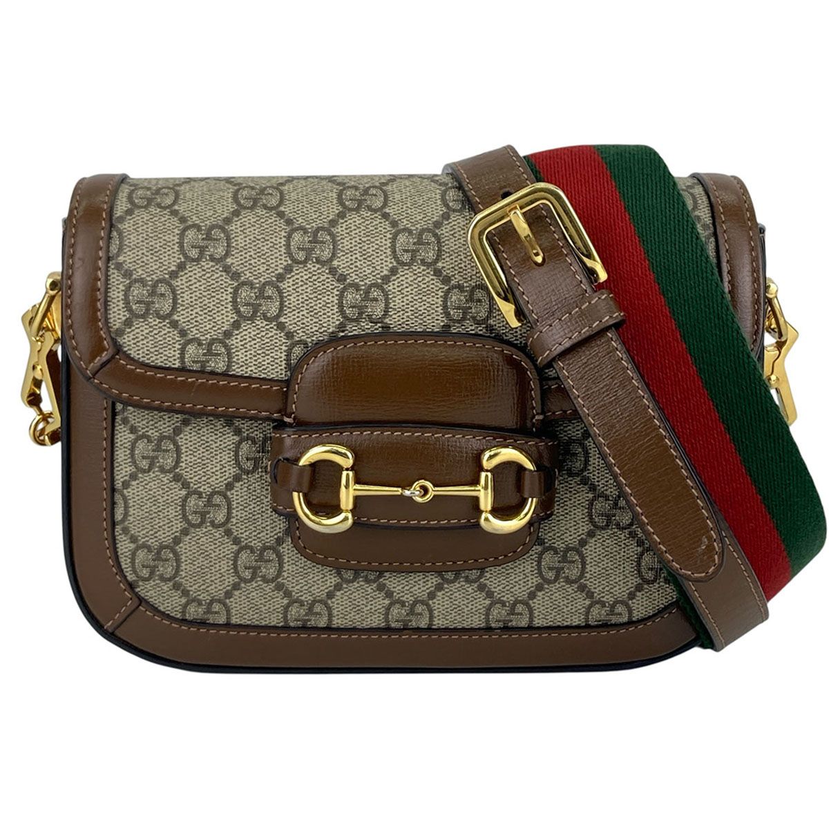 GUCCI グッチ ホースビット1995 スモール ウェブストライプ ショルダーバッグ 658574 レディース GGキャンバス レザー ブラウン 中古