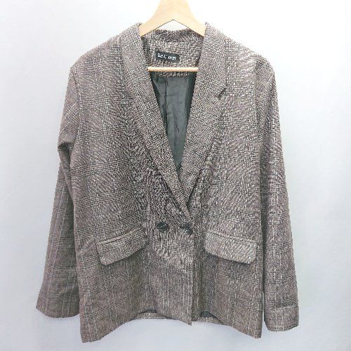 ◇ DAYCLOSET グレンチェック フォーマル 長袖 テーラードジャケット サイズL ブラウン ホワイト レディース E 【1405140047592】