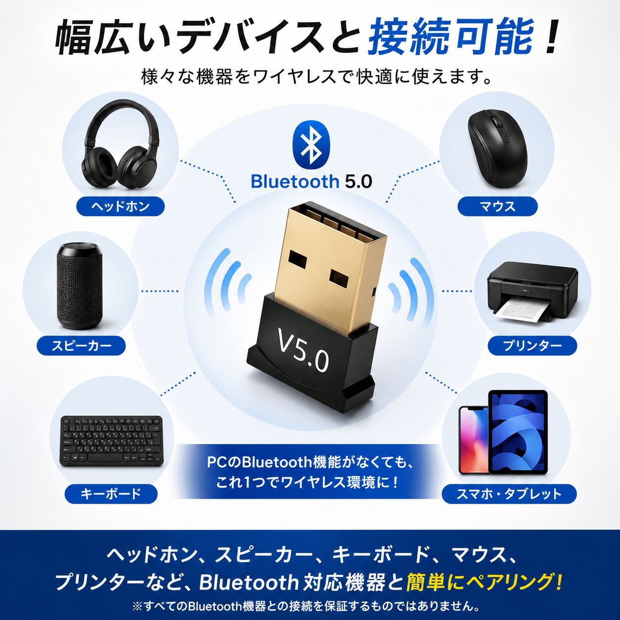 USB Bluetooth アダプター 5.0 ドングル レシーバー 無線化 小型 高音質 安定接続 超軽量 挿すだけ 簡単設定 ノートPC デスクトップ対応 Windows10 11対応 ワイヤレス マウス キーボード ヘッドホン ゲーム機 thumbnail 2