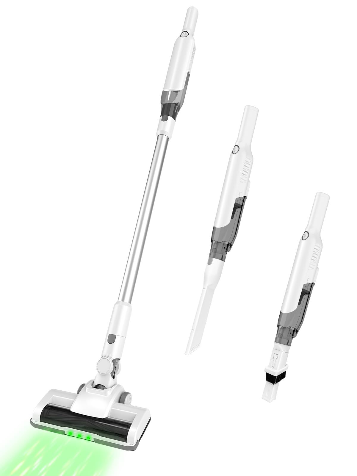 掃除機 コードレス 【新登場!45kpa強力吸引&グリーンLEDライト搭載】強力 軽量 スティッククリーナー 2段階吸引 6重濾過 180°左右＆90°上下回転 ヘッド 防絡み設計 TYPE-C充電 緑色ダストランプ付き 壁掛け可能 フロア/ 8202e8b0