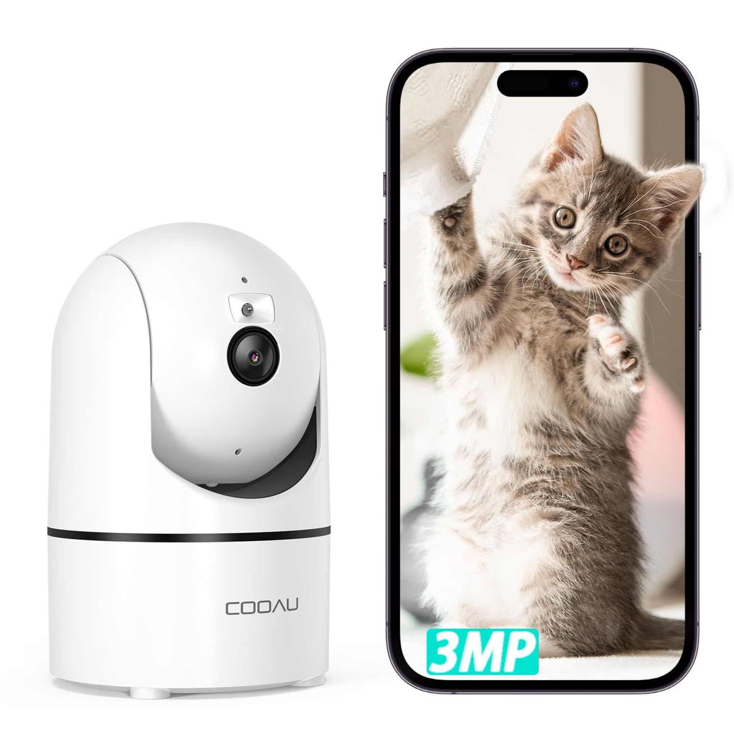 【300万画素・QRコードWIFI接続】COOAU 見守りカメラ ペットカメラ 人体検知 暗視機能 360°PTZ機能 H.265 双方向通話 WiFi強化 防犯カメラ Alexa対応 監視カメラペット用 接続簡単 24h常時録画 自動追尾 9ffa1454