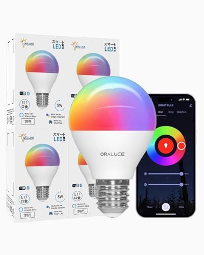 ORALUCE スマート LED電球 E17口金 40W相当 調光調色 スマートライト マルチカラー 1600万色RGB 昼白色?電球色 Alexa/Google Home対応 ハブ不要 遠隔操作 取扱説明書付 4個入 LDA5F-E17/4 31ad92c9