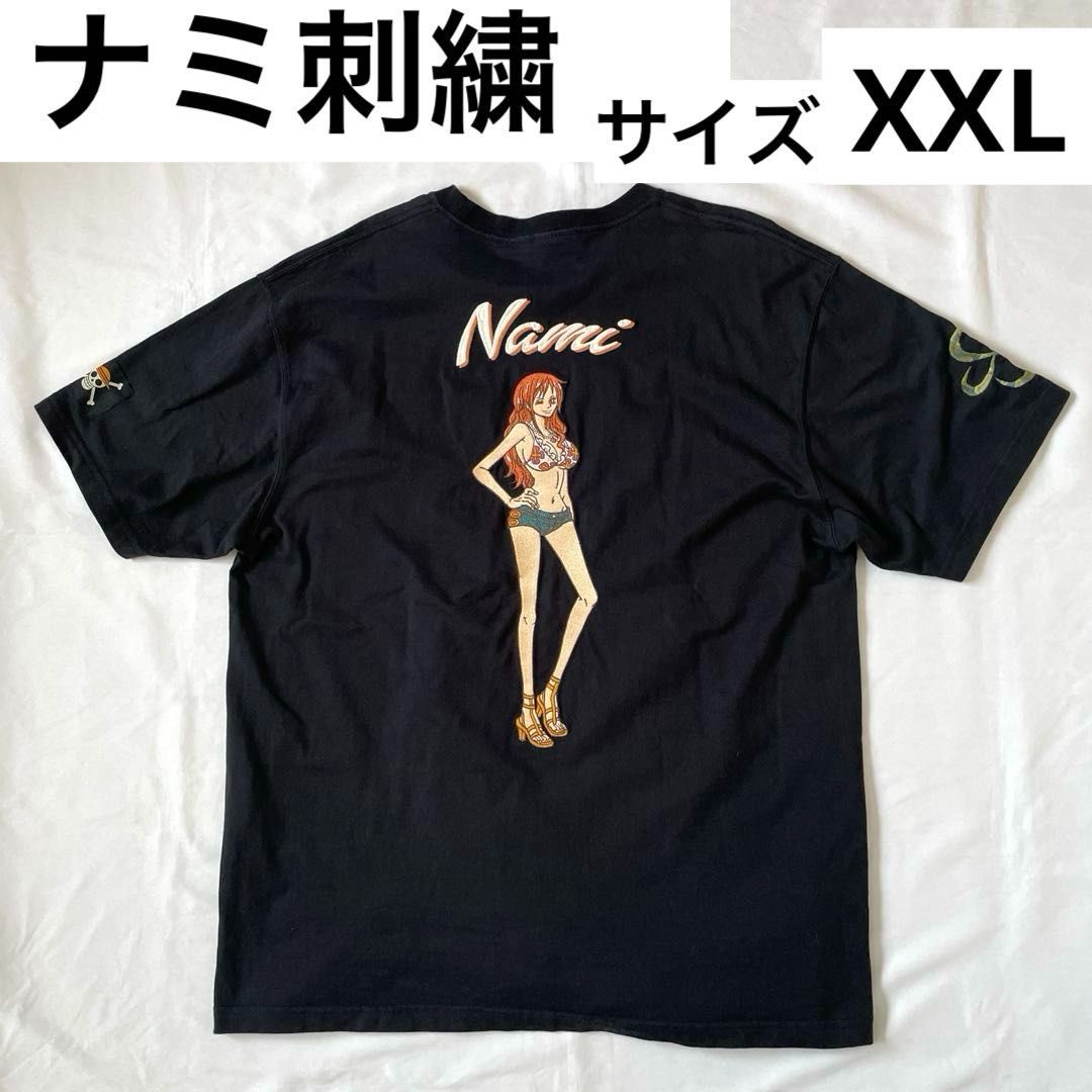 ワンピース ナミ刺繍 XXL 黒ブラック 半袖Tシャツ LOW BLOW KNUCKLE