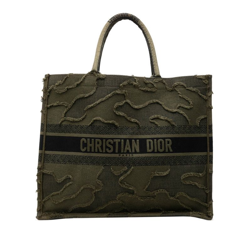 クリスチャンディオール ブックトート ラージ ハンドバッグ カーキ キャンバス レディース Christian Dior【1-0266968】