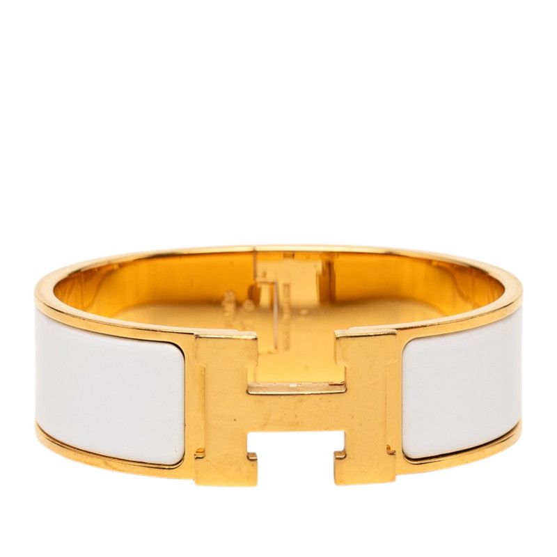 エルメス クリッククラック GM ブレスレット バングル ゴールド ホワイト メッキ レディース HERMES【1-0269612】