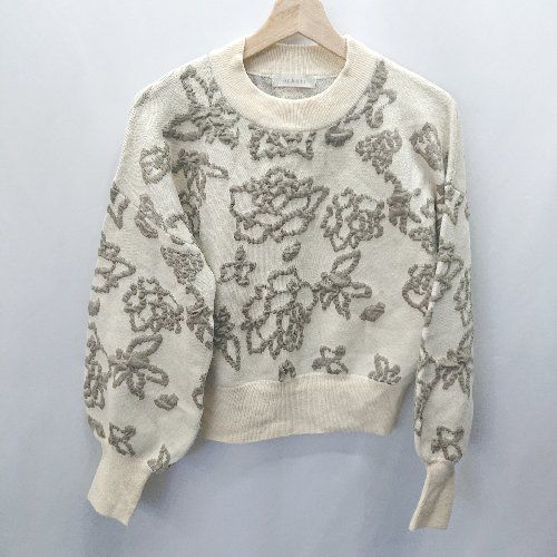 ■ Andemiu 花柄 長袖 セーター サイズF ベージュ ブラウン レディース E 【1406050078904】