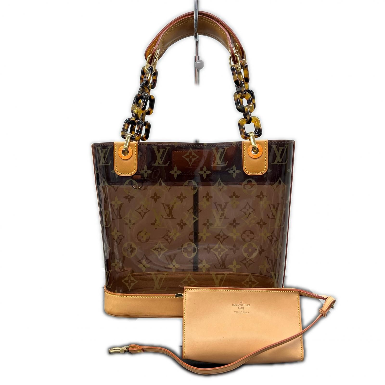 LOUIS VUITTON 希少 美品 ルイヴィトン カバアンブルPM モノグラムビニール M92502 ハンドバッグ ビニール レザー LM0023 ブラウン トートバッグ ヌメ革 ポーチ付属 ABランク 中古 鑑定済 ヴィトンバッグ