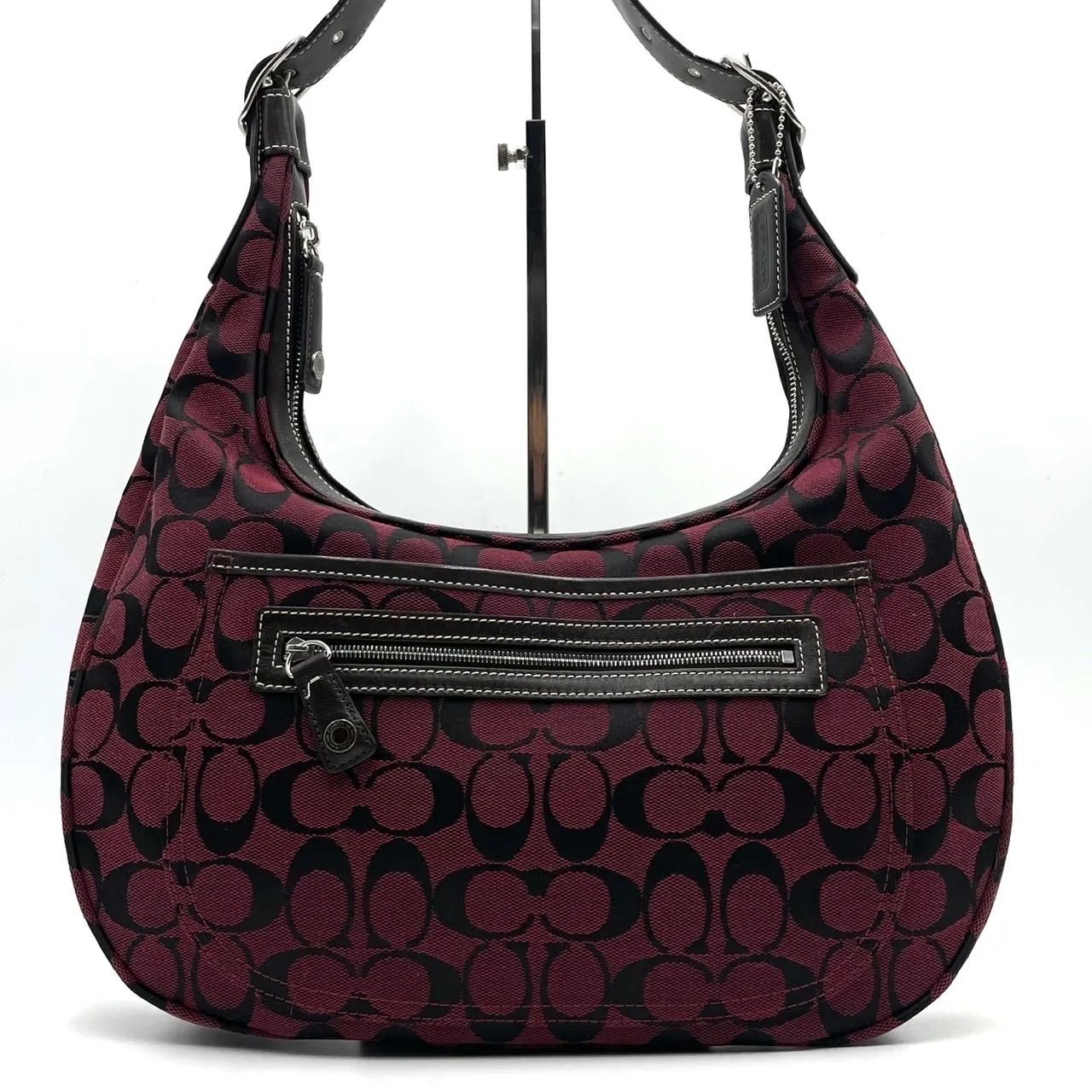極美品● COACH コーチ ショルダーバッグ ホーボー ワンショルダー ロゴ チャーム シグネチャー キャンバス レザー