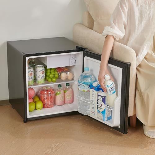 【大容量、50L。】 ONE STEP 1ドア冷蔵庫 小型 両開き 一人暮らし 家庭用 コンパクト オフィス 温度調節 ミニ冷蔵庫 ドアポケット 製氷室付き (ブラック) 51317fbc