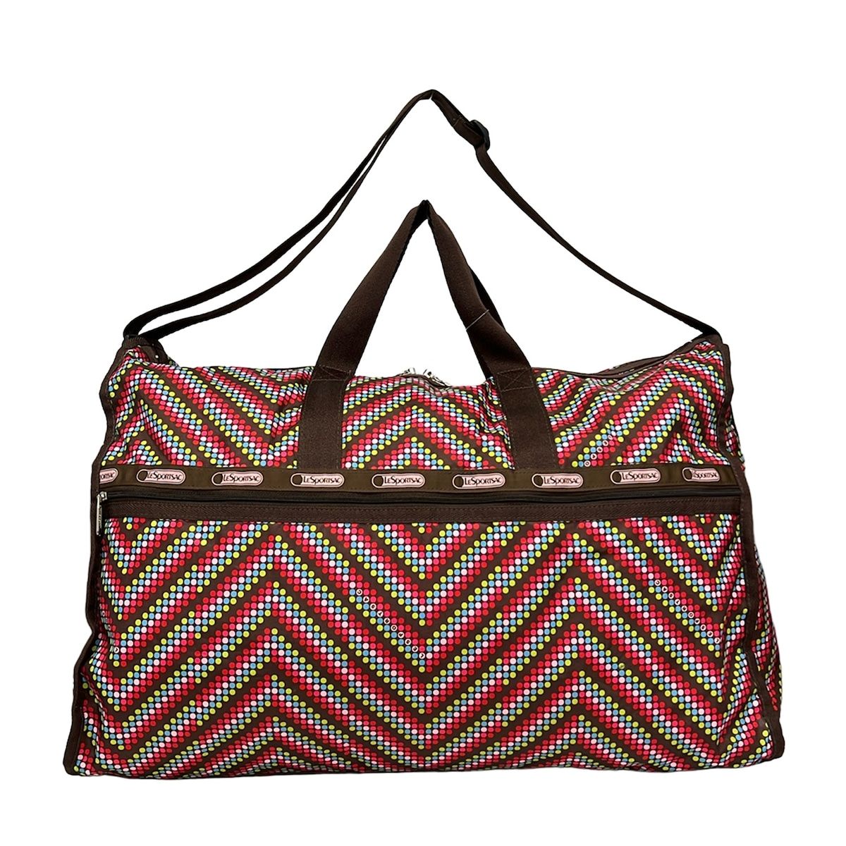 LESPORTSAC(レスポートサック) ボストンバッグ - ダークブラウン×ライトピンク×マルチ ドット柄/本体ロックあり